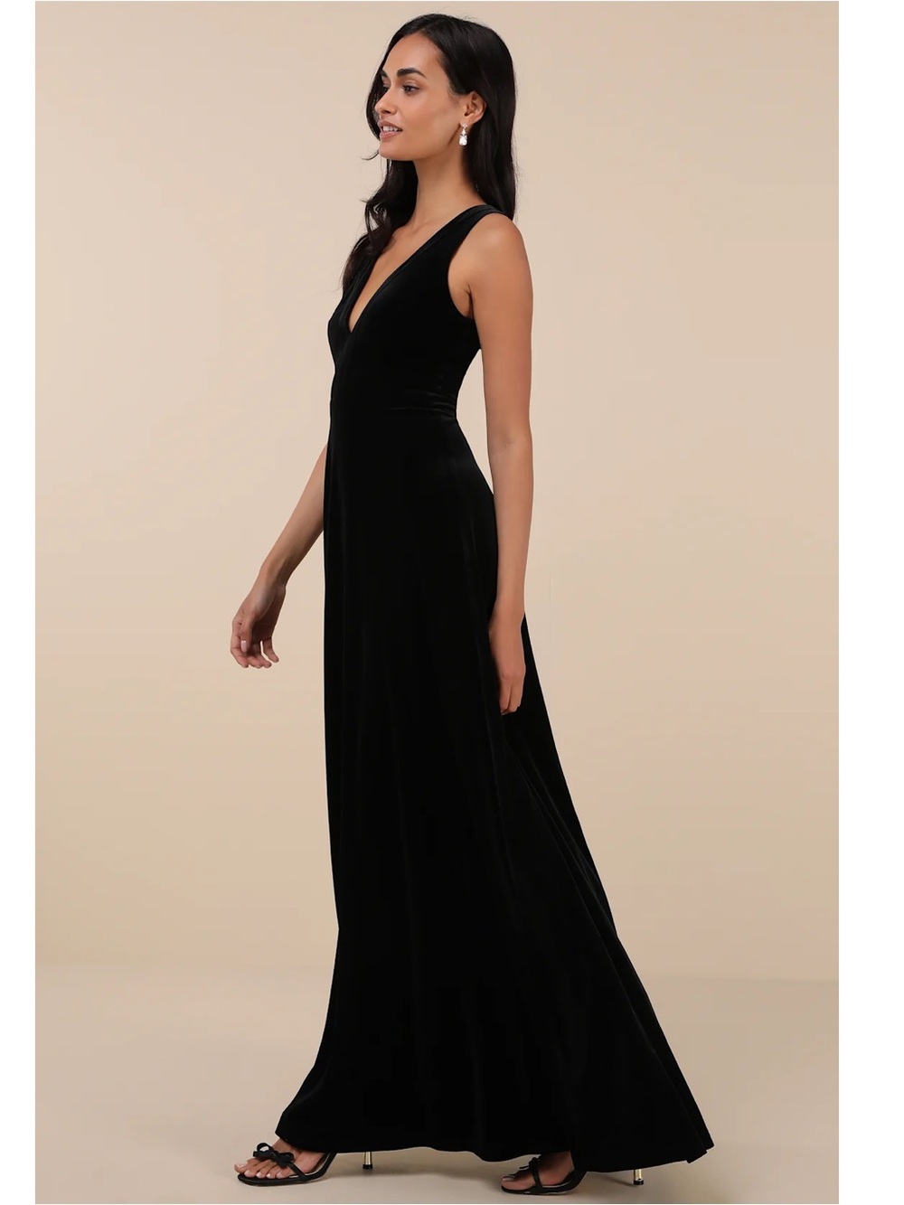 Lulus Beautiful Night Black Velvet Sleeveless V-Neck Maxi Dress Event Large NWT - Picture 3 of 15